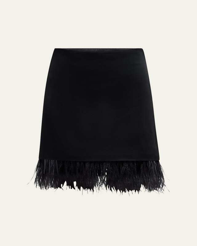 Ostrich Feather Satin Mini Skirt